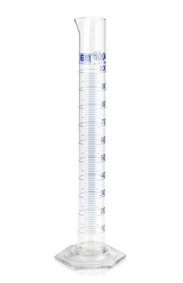 Messzylinder Klasse A, blau graduiert, DURAN®, hohe Form, Teilung 0,1 ml, 5 ml, 2 Stück