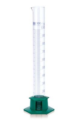 Messzylinder Klasse B, blau graduiert, DURAN®, hohe Form, Fuß aus PP, 25 ml, 2 Stück