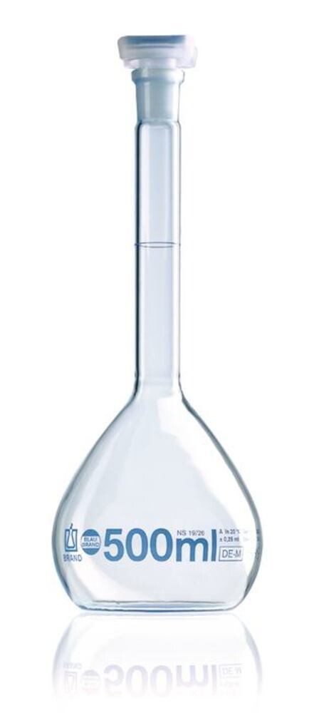 Volumetric flasks BLAUBRAND® class A Clear glass, PP stopper, 25 ml, 10/19, 2 Piece(s)