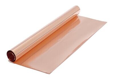 Kupfer Folie, 0,1 mm dick, 60 cm breit, Molare Masse (M) 63,54 g/mol, Dichte (D) 8,78 g/cm³, Siedepunkt (Sdp) 2580 °C, CAS Nr. [7440-50-8], EG-Nr. 231-159-6, Summenformel Cu, 250 g