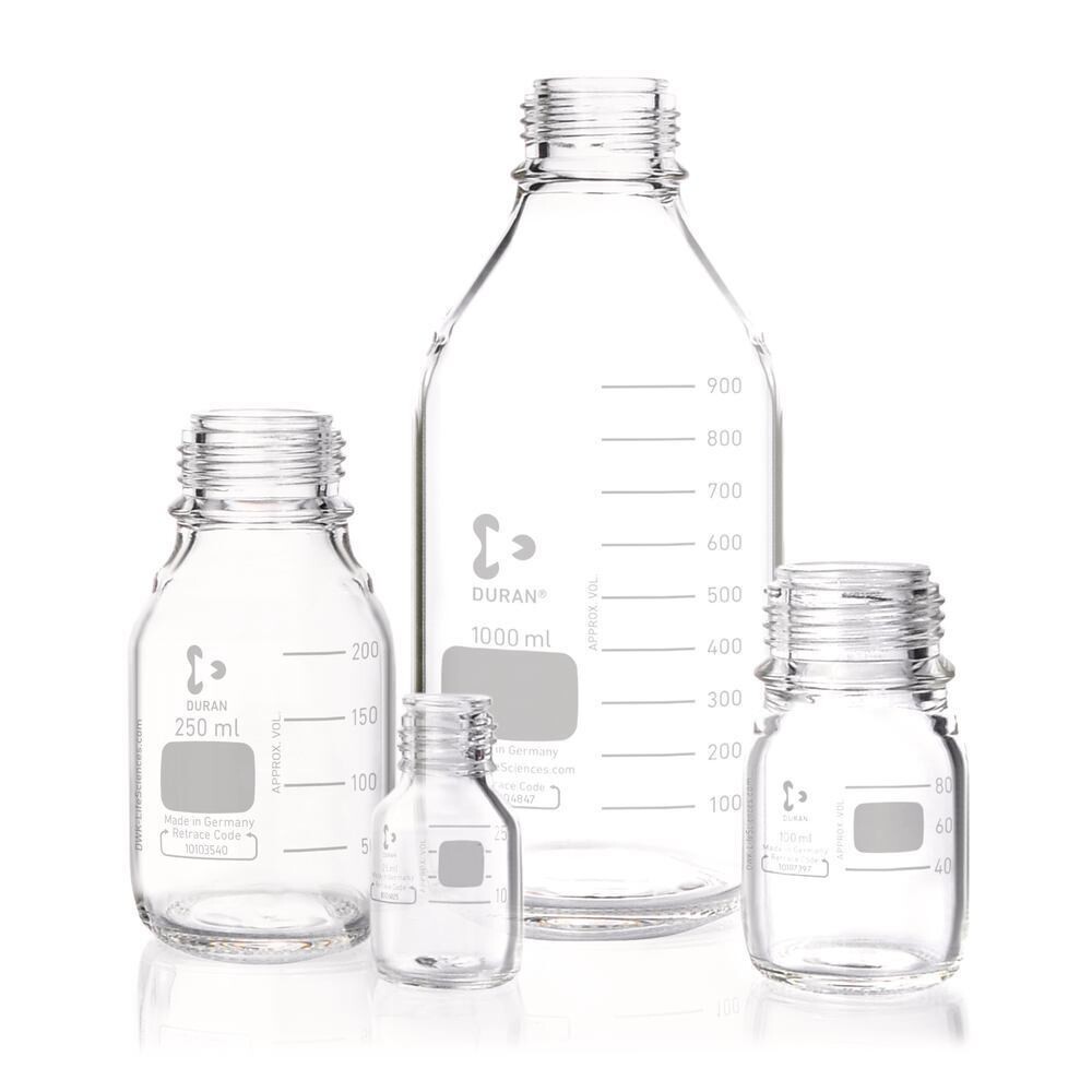 Bottiglia con tappo a vite DURAN® in vetro trasparente senza anello versatore e tappo a vite, 500 ml, GL 45, 10 Pezzo(i)