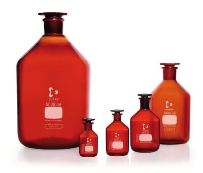 Enghals-Standflasche, mit NS-Glasstopfen, DURAN®, braun, 500 ml, 1 Stück