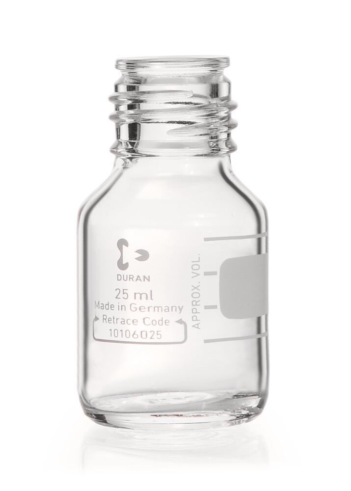 Flacon à vis DURAN® en verre transparent sans bague verseuse ni bouchon à vis, 25 ml, GL 25, 10 Pièce(s)