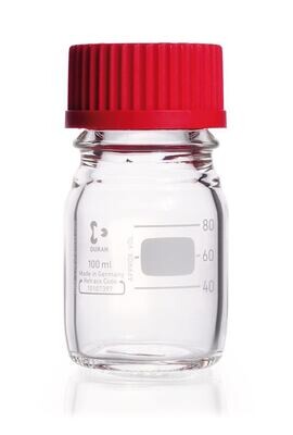 Frasco con tapa de rosca DURAN® GL 45 con cierres para altas temperaturas, 100 ml, 10 Unidad(es)