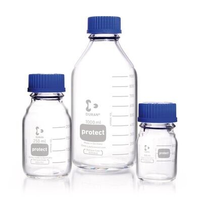 Flacon à vis DURAN® Protect Verre transparent avec anneau verseur et bouchon à vis en PP, 750 ml, 10 Pièce(s)