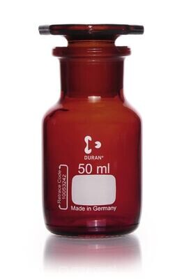 Weithals-Standflasche, m. NS-Glasstopfen, DURAN®, braun, 50 ml, 1 Stück