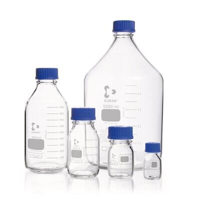 Screw top bottle DURAN® clear glass with pouring ring and PP screw cap, 150 ml, GL 45, 10 Piece(s)