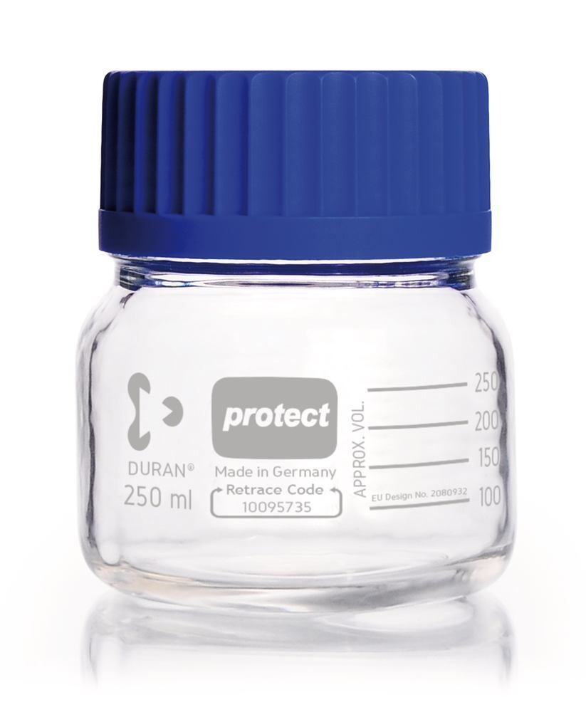 Weithalsgewindeflaschen DURAN®-Protect, Klarglas, 250 ml, Gewinde GLS 80, 10 Stück
