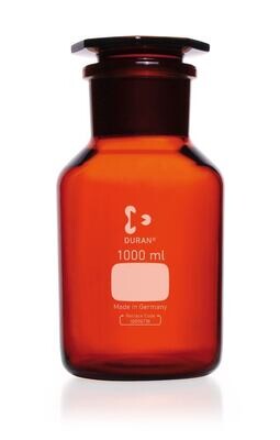 Weithals-Standflasche, m. NS-Glasstopfen, DURAN®, braun, 1000 ml, 1 Stück