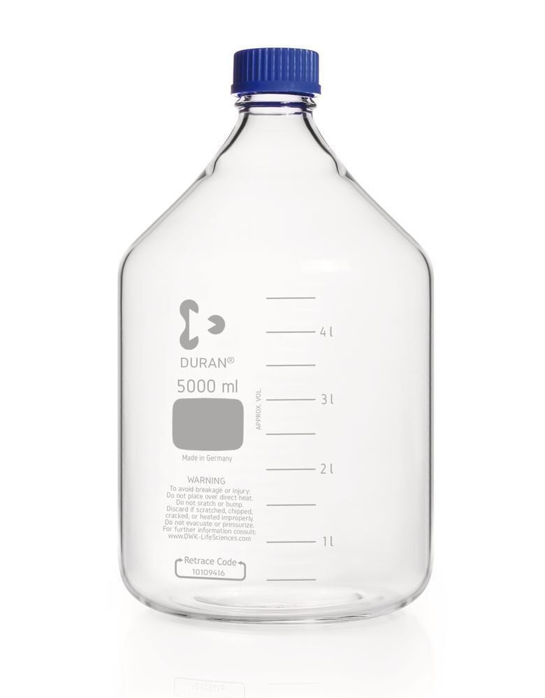 Screw top bottle DURAN® clear glass with pouring ring and PP screw cap, 5000 ml, GL 45, 1 Piece