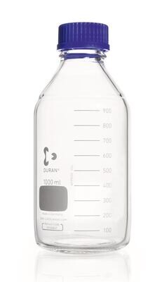 Botella con tapa de rosca DURAN® vidrio transparente con anillo vertedor y tapón de rosca de PP, 1000 ml, GL 45, 10 Unidad(es)