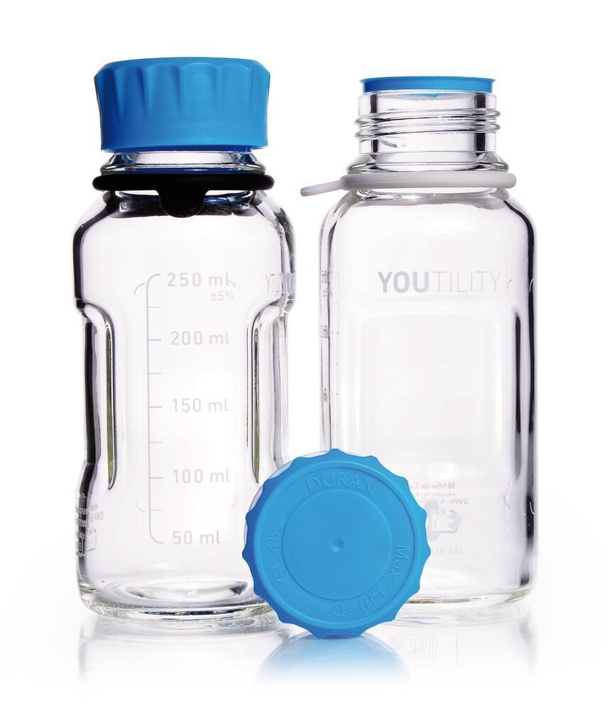 Botella con tapa de rosca DURAN® YOUTILITY Vidrio transparente, 250 ml, 4 Pieza(s)