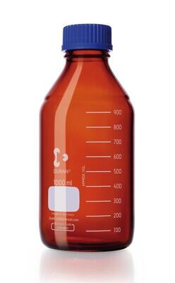 Screw top bottle DURAN® brown glass with pouring ring and PP screw cap, 1000 ml, GL 45, 1 Piece