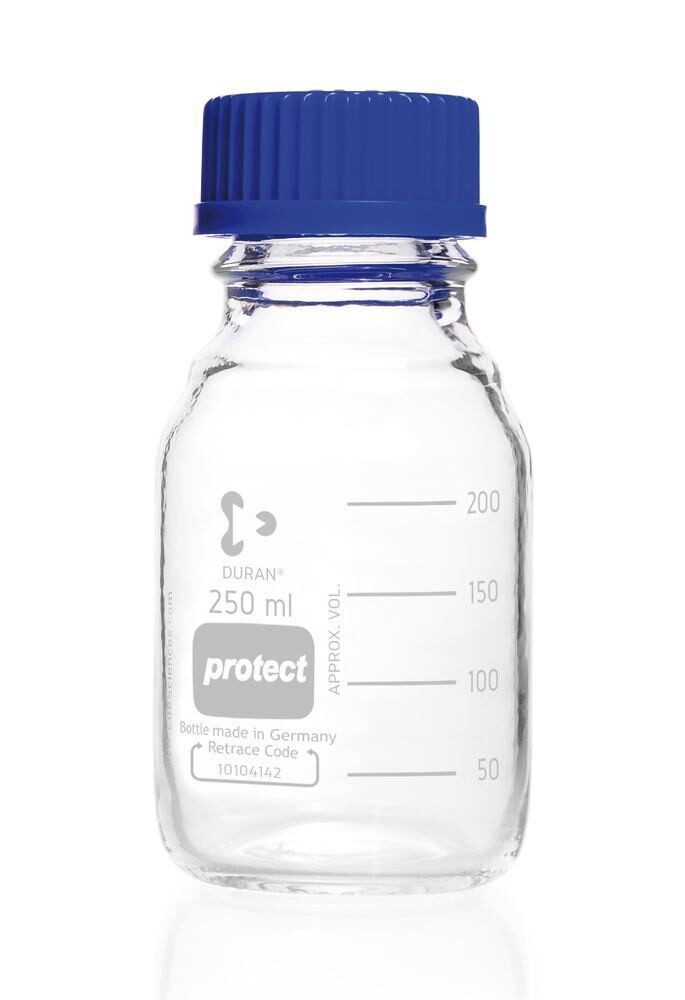 Screw top bottle DURAN® Protect Clear glass with pouring ring and PP screw cap, 250 ml, 10 Piece(s)