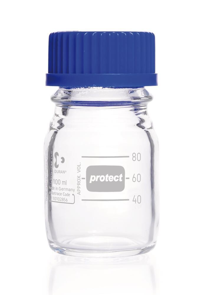 Gewindeflaschen, DURAN®-Protect, mit Ausgießring und Kappe aus PP, 100 ml, 10 Stück