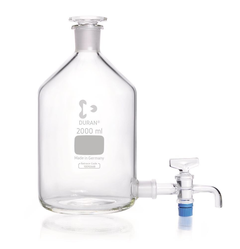 Bottiglia di decantazione DURAN® con rubinetto con giunto in vetro smerigliato, 2000 ml, 1 Pezzo
