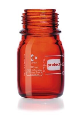 Screw top bottle DURAN® Protect Brown glass without pouring ring and screw cap, 100 ml, GL 45, 10 Piece(s)