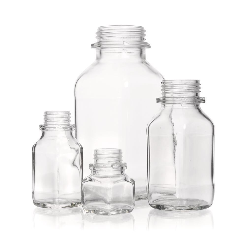 Wide mouth bottle square clear glass, 500 ml, 54, short form, 10 Piece(s)