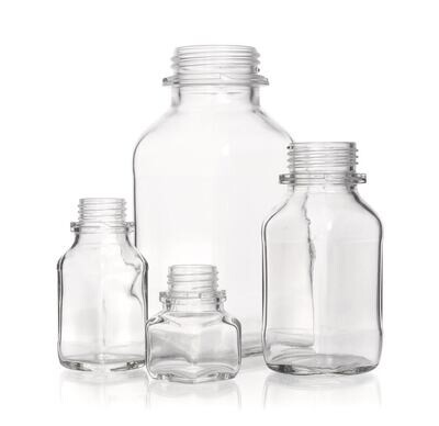 Wide mouth bottle square clear glass, 500 ml, 54, short form, 10 Piece(s)