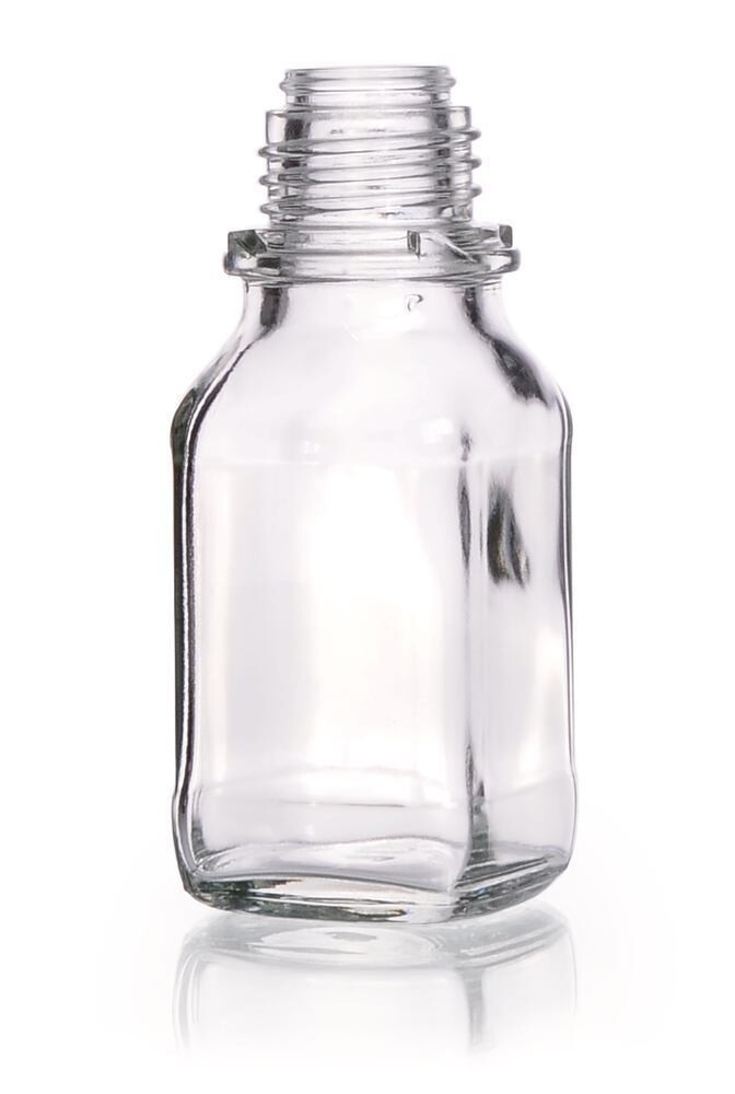 Flacon à col étroit carré en verre transparent, 100 ml, 32, forme haute, 10 Pièce(s)