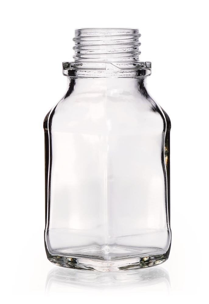 Wide mouth bottle square clear glass, 100 ml, 32, short form, 10 Piece(s)