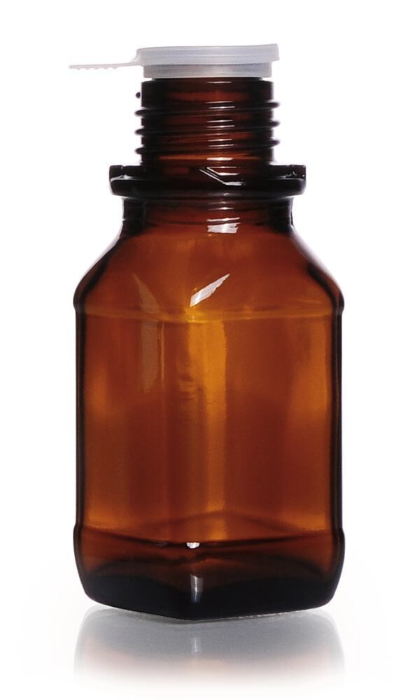 Vierkant-Enghalsflasche, 100 ml, Braunglas, Gewinde 32, hohe Form, 10 Stück