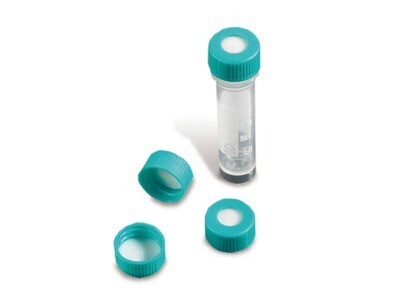 Schraubverschlüsse, PP, mit integriertem PTFE/Silikon-Septum, für Reaktionsgefäße AEK4.1ff, 250 Stück