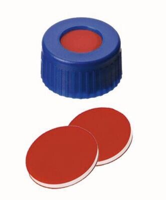 Screw caps ROTILABO® ND9 with borehole, PTFE red / silicone white / PTFE red, 100 Piece(s)