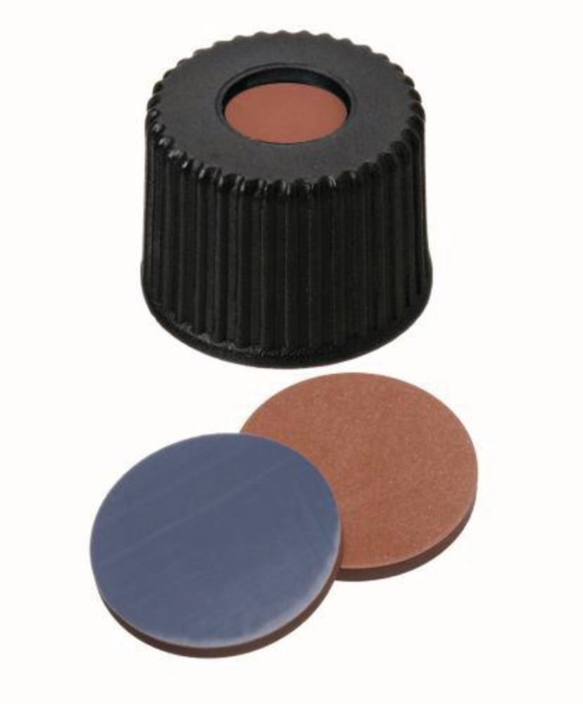 Tapones de rosca ROTILABO® ND8 con orificio, Rojo butilo / Gris PTFE, 100 Unidad(es)