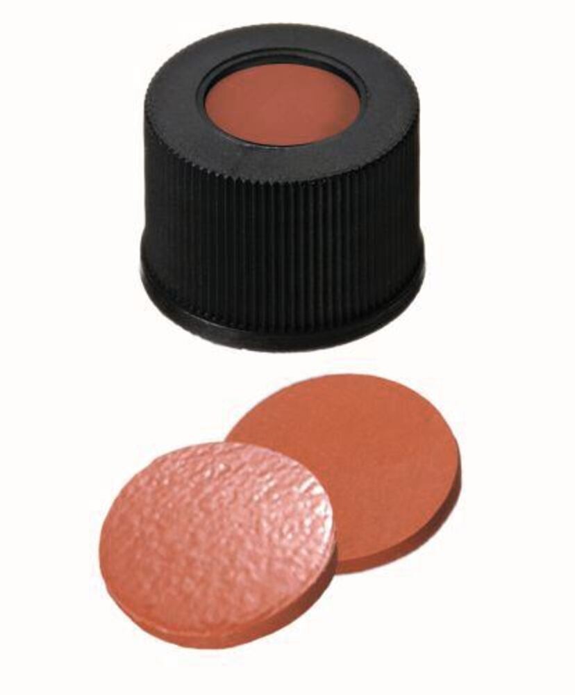 Tapones de rosca ROTILABO® ND10 con orificio, Caucho natural naranja rojo / TEF transparente, 100 Unidad(es)