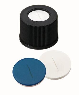 Tappi a vite ROTILABO® ND10 con foro, Silicone bianco / PTFE blu, a fessura, 100 Pezzo(i)