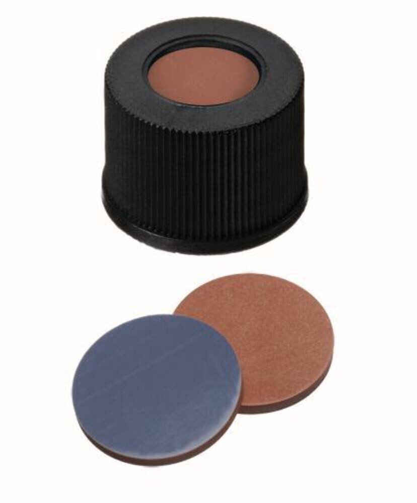 Tapones de rosca ROTILABO® ND13 con orificio, Rojo butilo/Gris PTFE, 100 Unidad(es)