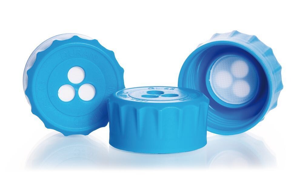 Ventilation screw caps DURAN® with ePTFE membrane, GL 45, turquoise, 4 Piece(s)