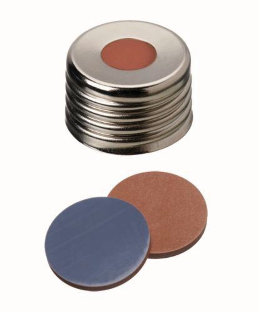 Tappi a vite ROTILABO® ND18 magnetici con foro, rosso butile / PTFE grigio, 100 pezzo(i)