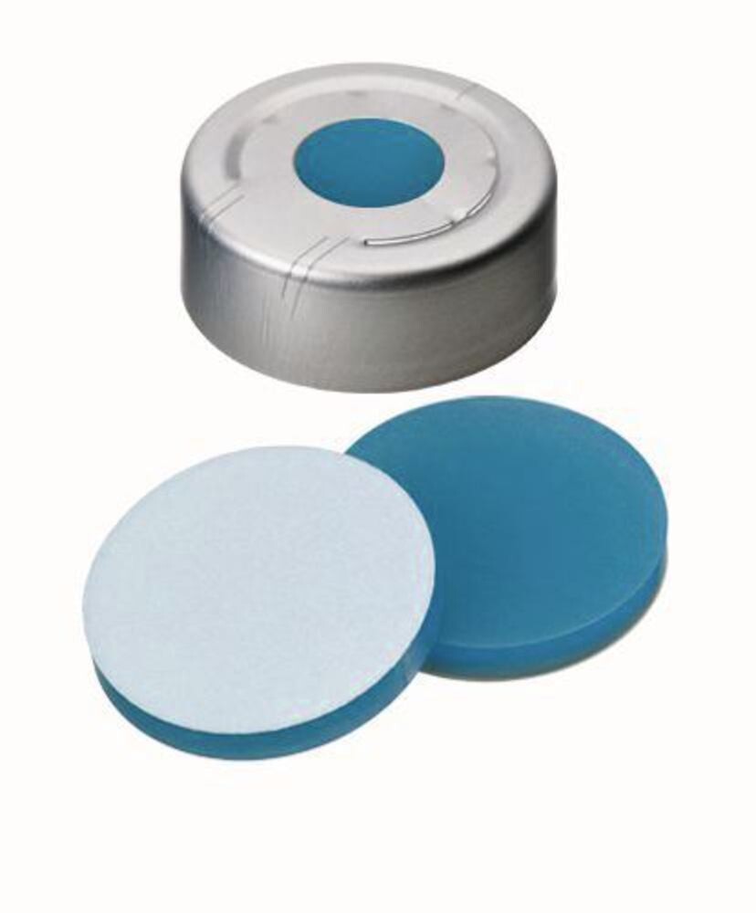 Crimp caps ROTILABO® ND20 Headspace with borehole, Silicone transparent blue/PTFE white, UltraClean, 100 Piece(s)