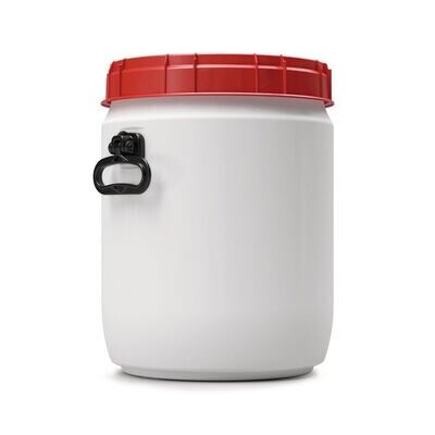 Extremely wide-neck barrel white with a red screw cap, 34 l, 1 Piece
