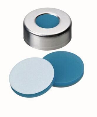 Bördelkappen m. Bohrung, Alu, ND20, Septum Silik./PTFE Ultra Cl., 3,0 mm 45°, 100 Stück