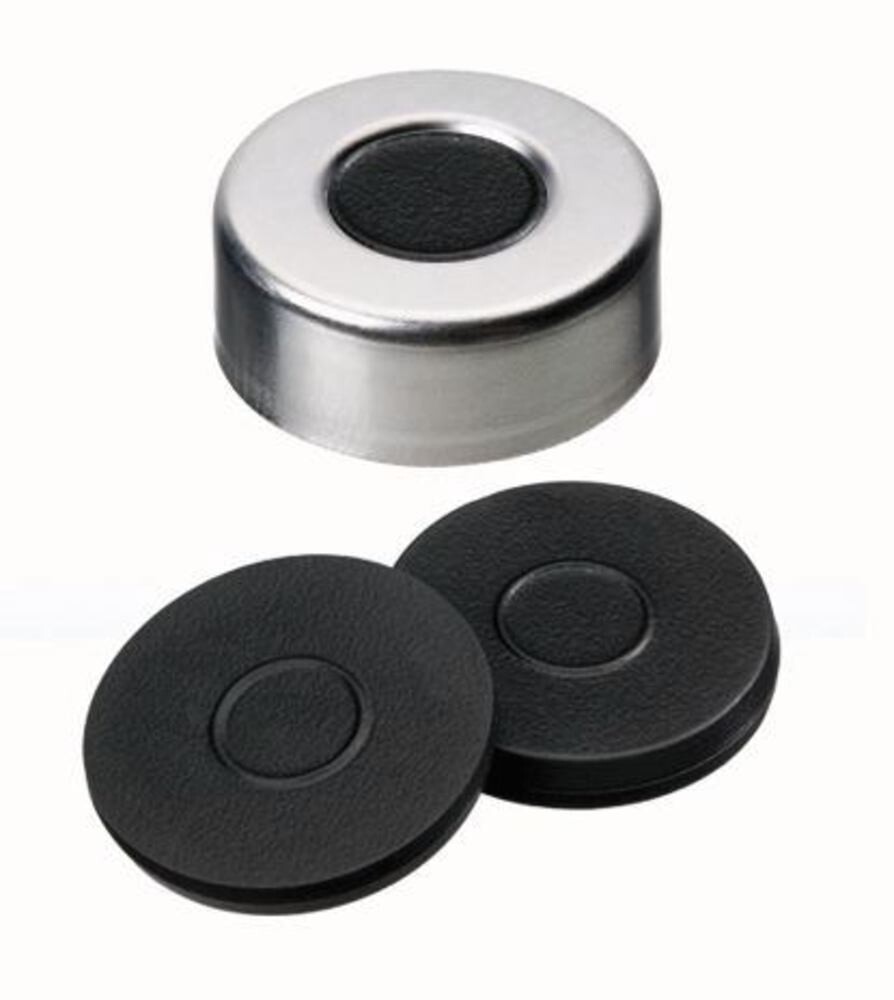 Crimp caps ROTILABO® ND20 with borehole, Dark grey butyl rubber, 100 Piece(s)