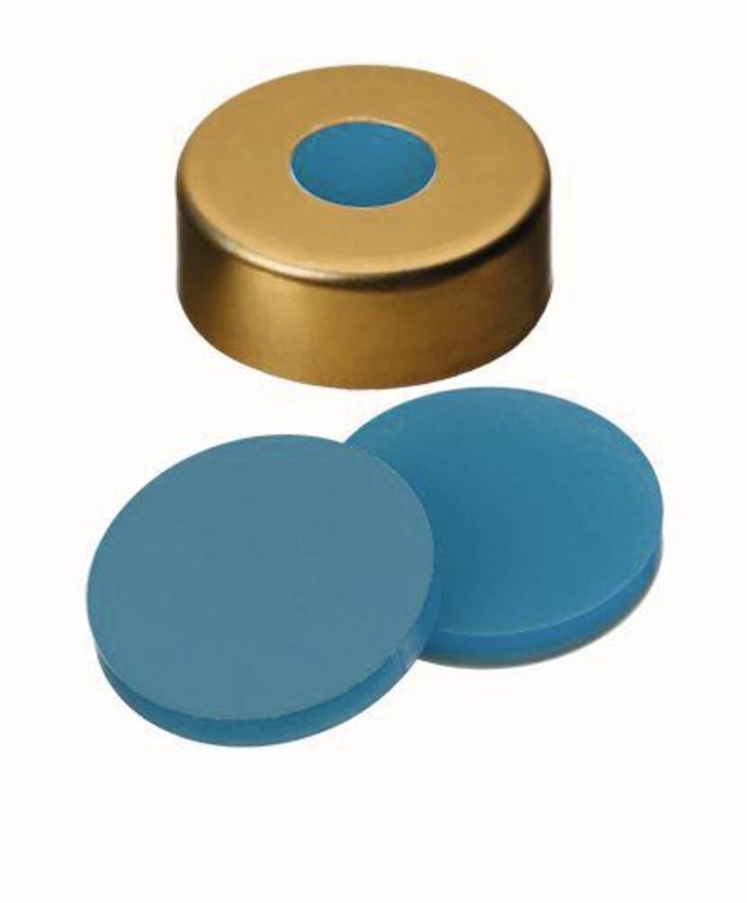 Crimp caps ROTILABO® ND20 magnetic with borehole, Silicone transparent blue / PTFE white, UltraClean, 8 mm, 100 Piece(s)