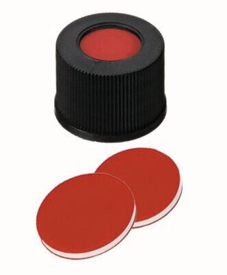 Bouchons à vis ROTILABO® ND13 avec perçage, PTFE rouge/silicone blanc/PTFE rouge, 100 Pièce(s)
