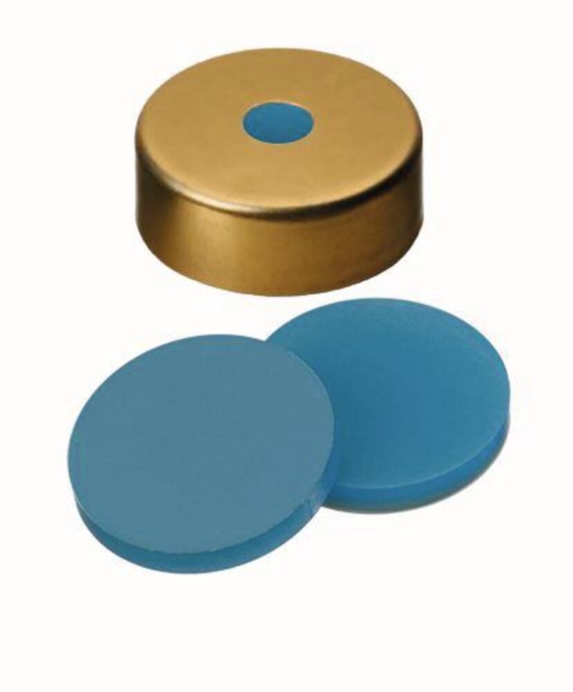 Crimp caps ROTILABO® ND20 magnetic with borehole, Silicone transparent blue / PTFE white, UltraClean, 5 mm, 100 Piece(s)