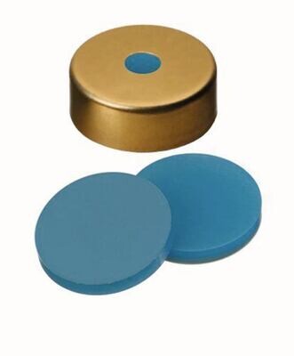 Crimp caps ROTILABO® ND20 magnetic with borehole, Silicone transparent blue / PTFE white, UltraClean, 5 mm, 100 Piece(s)