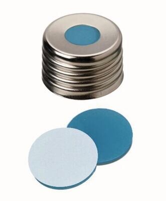 Screw caps ROTILABO® ND18 magnetic with borehole, Silicone transparent blue / PTFE white, UltraClean, 100 Piece(s)