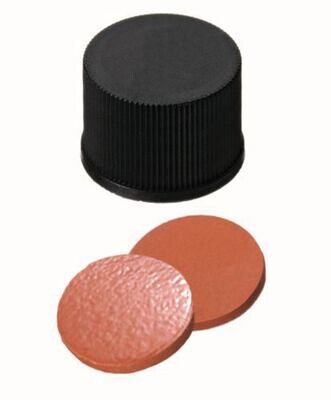 Bouchons à vis ROTILABO® ND13 fermé, Caoutchouc naturel orange rouge / TEF transparent, 100 Pièce(s)