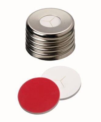 Screw caps ROTILABO® ND18 magnetic with borehole, Silicone white / PTFE red, slotted, 100 Piece(s)