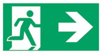 First aid and rescue signs according to ISO 7010 Adhesive film, long photoluminescent, Escape route right, 200 x 400 mm, 1 piece