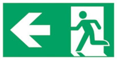 Señales de primeros auxilios y rescate según ISO 7010 Lámina adhesiva, Ruta de escape izquierda, 200 x 400 mm, 1 pieza