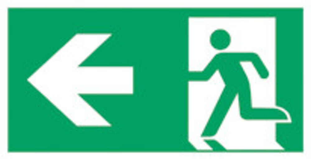 Señales de primeros auxilios y salvamento según ISO 7010 Lámina adhesiva, larga fotoluminiscente, Ruta de evacuación izquierda, 200 x 400 mm, 1 unidad