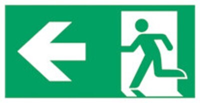 First aid and rescue signs according to ISO 7010 Adhesive film, long photoluminescent, Escape route left, 200 x 400 mm, 1 piece