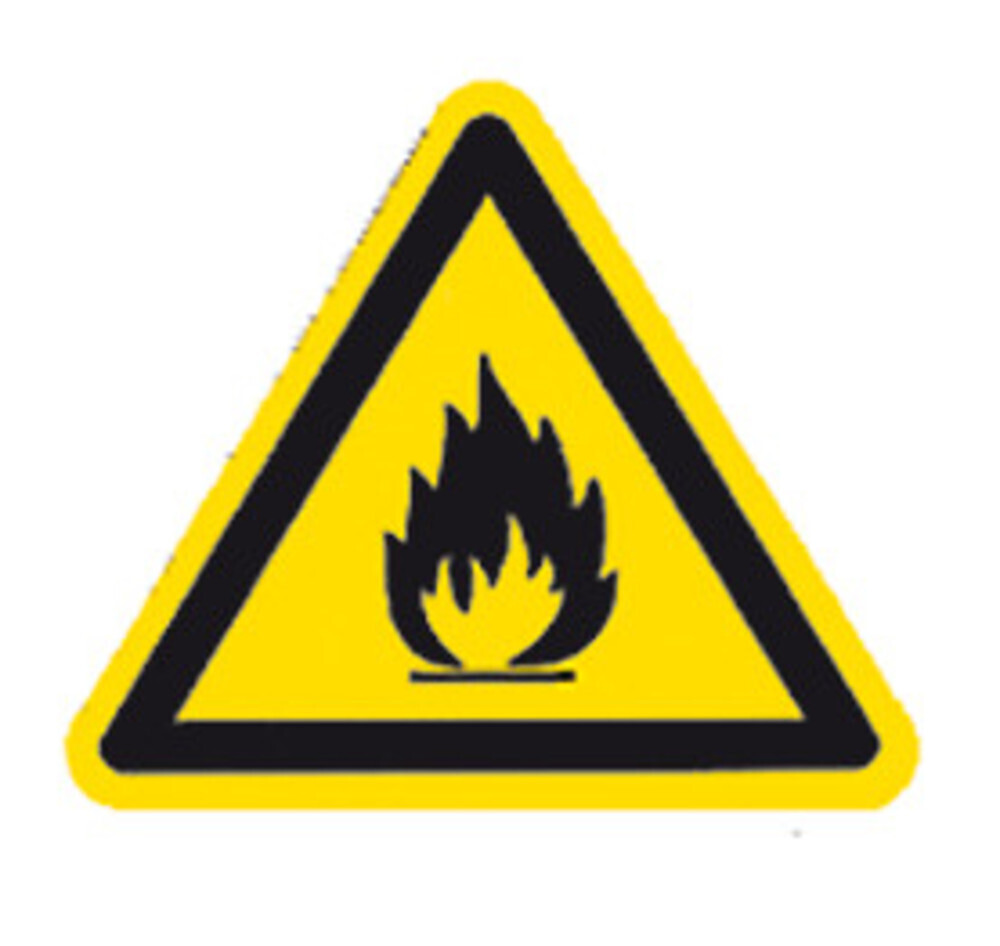 Warning symbol according to ISO 7010 Individual label, Flammable substances, Side length 200 mm, 1 piece